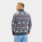 Algodón Orgánic Jersey de Navidad de cuello alto para Hombre Gris con Renos o