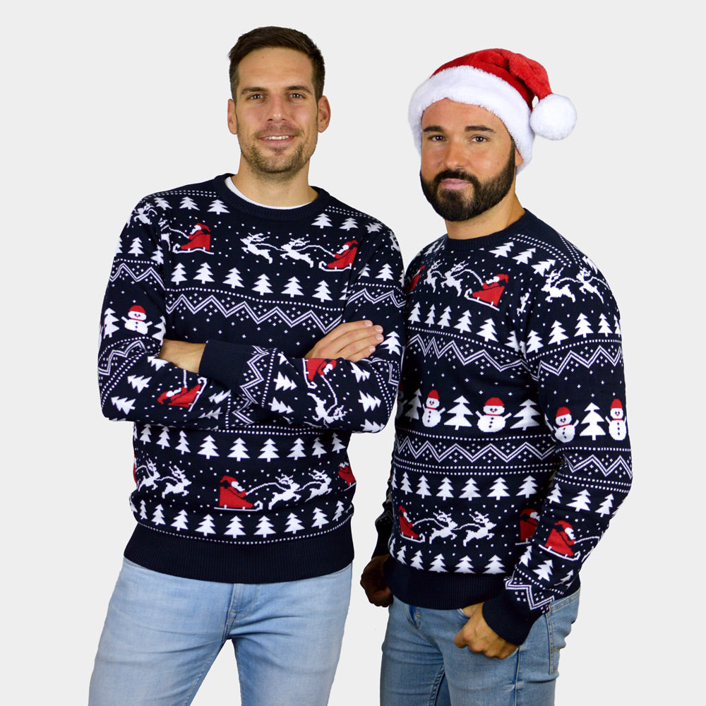 Algodón Orgánico Jersey de Navidad Hombre con Árboles, Muñecos y Papá Noel 