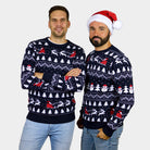 Algodón Orgánico Jersey de Navidad Hombre con Árboles, Muñecos y Papá Noel 