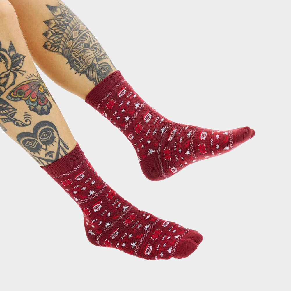 Calcetines de Navidad Unisex Rojos con Santa y Renos