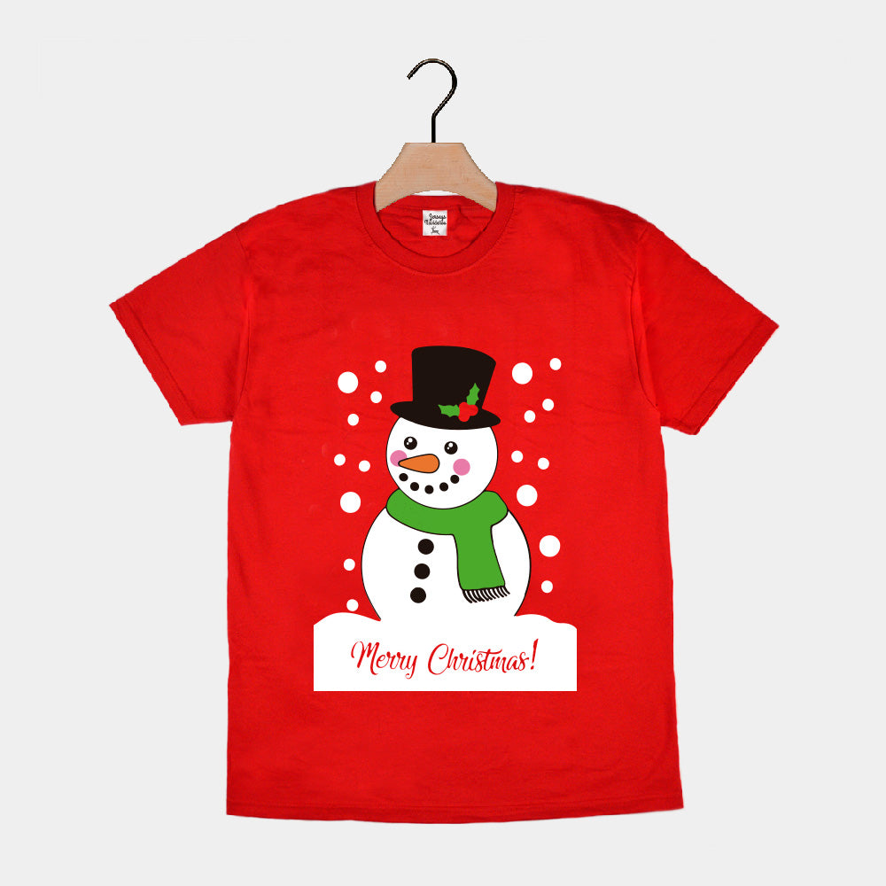 Camiseta de Navidad para Familia Roja con Muñeco de Nieve