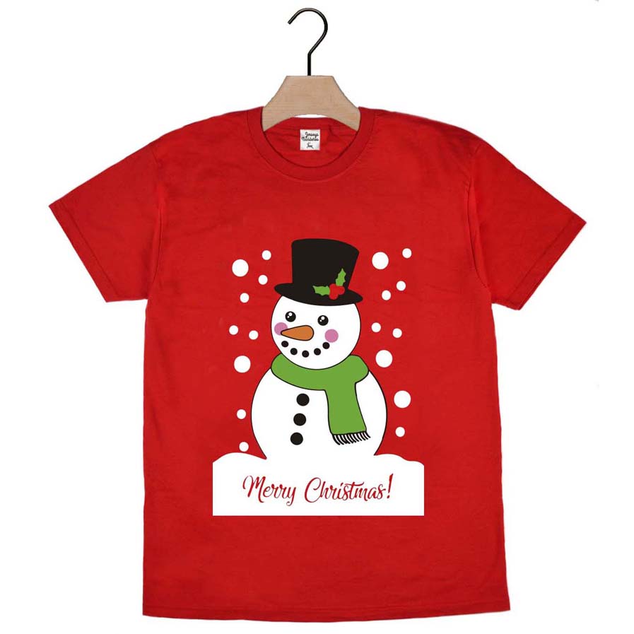 Camiseta de Navidad para Familia Roja con Muñeco de Nieve