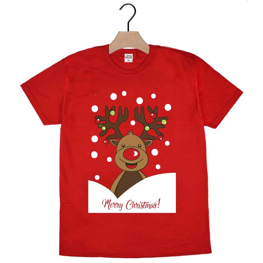Camiseta de Navidad para Familia Roja Reno Rudolph