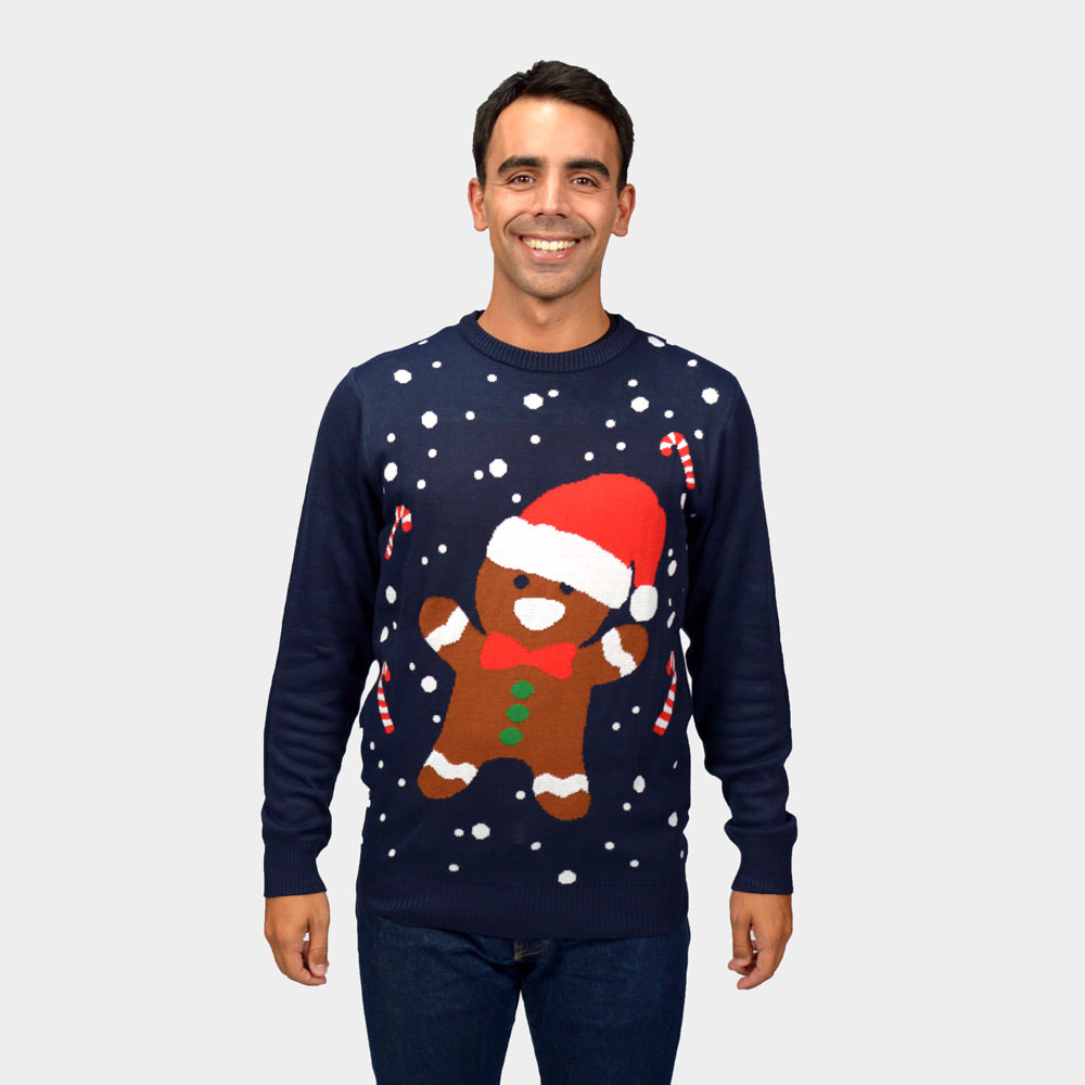 Jersey de Navidad Hombre Parejas Azul Gingerbread