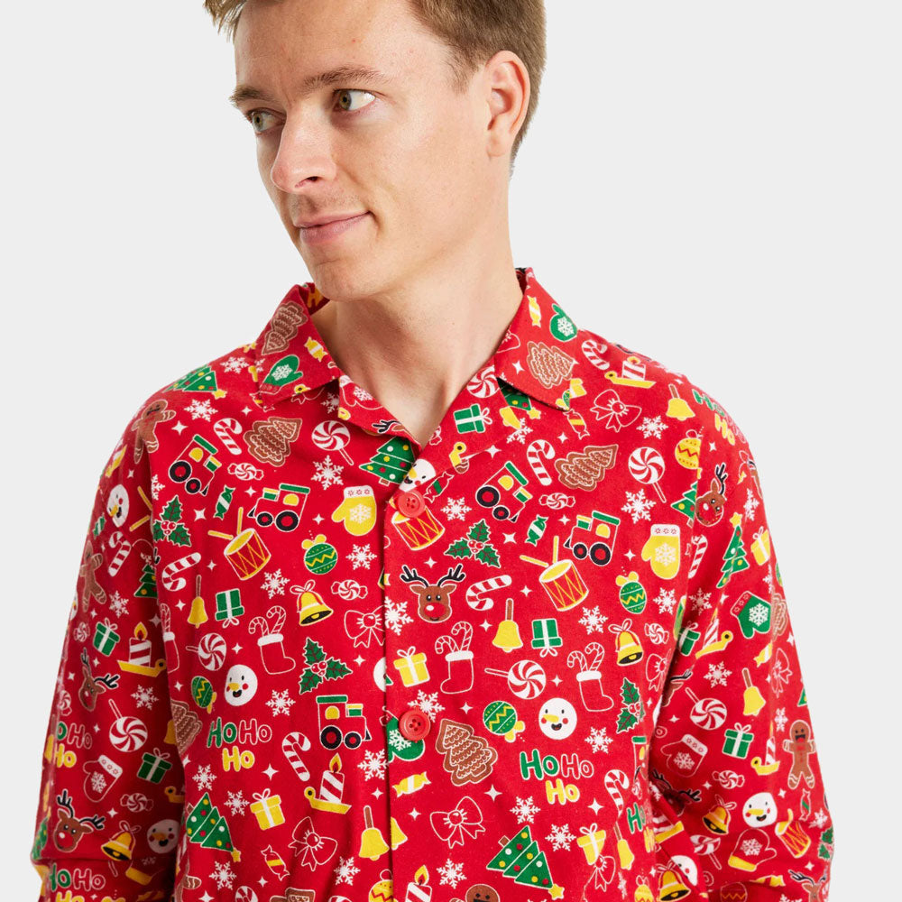 Hombre Pijama de Navidad para Adultos Unisex Rojo con Motivos Navideños