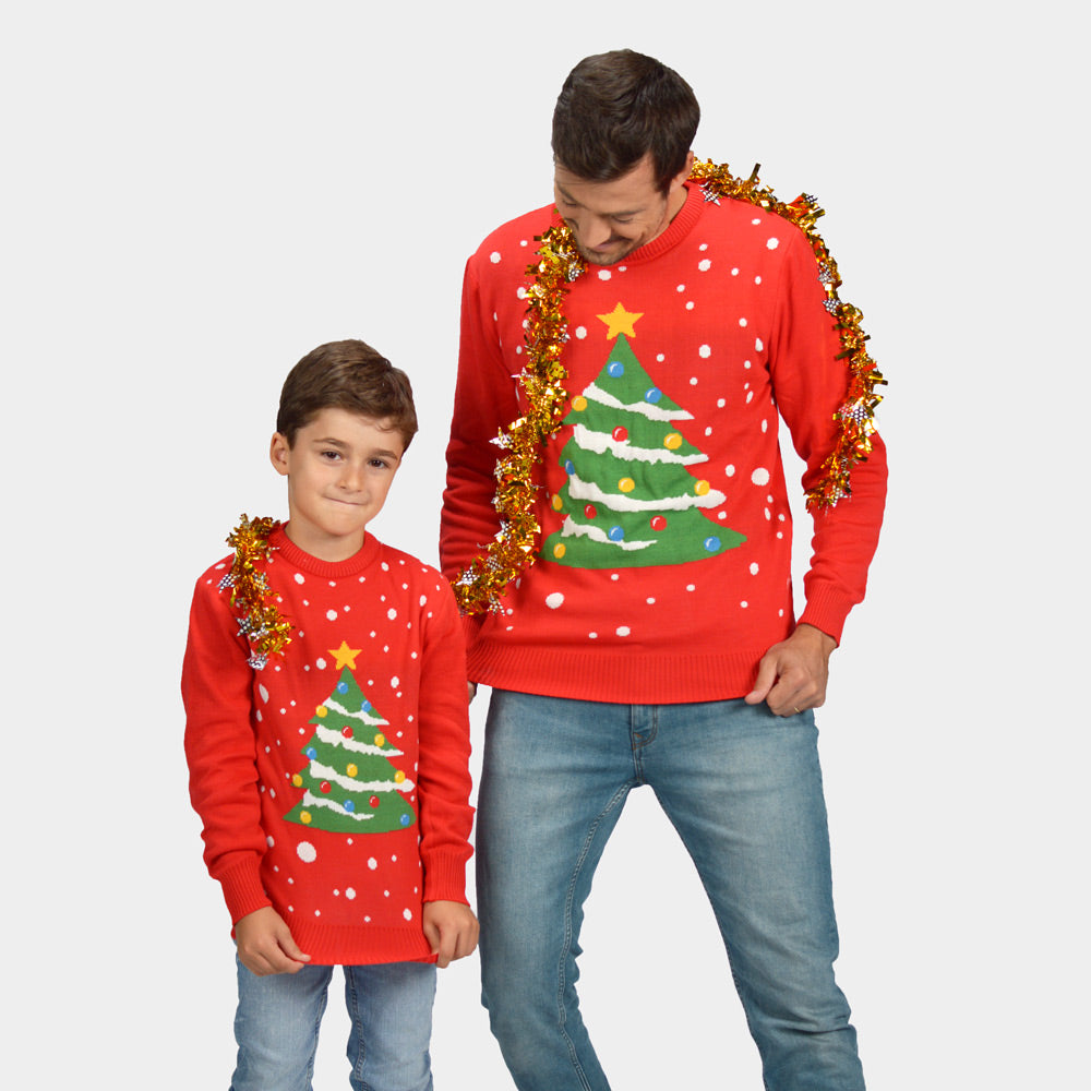 Jersey de Navidad Niño Hombre Rojo Árbol de Navidad