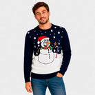 Jersey de Navidad Azul Marino Muñeco de Nieve Hombre
