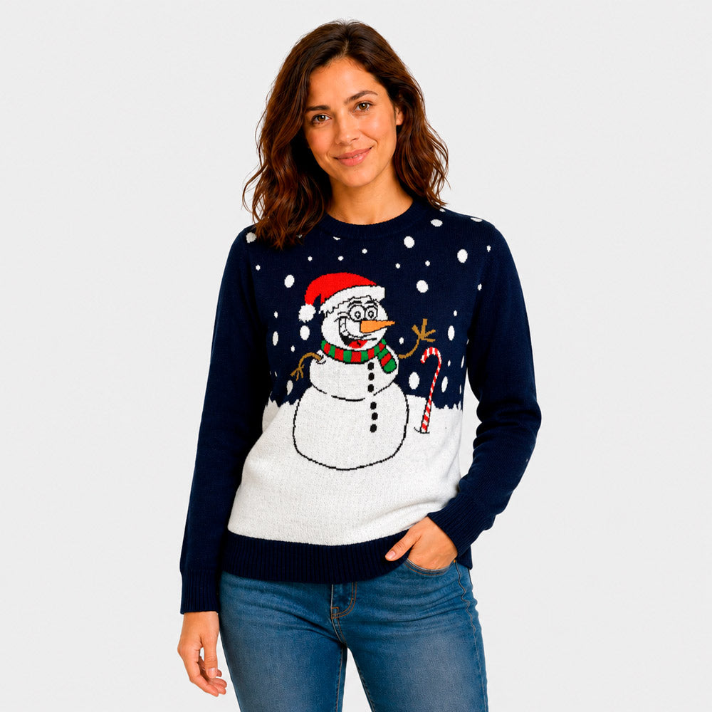 Jersey de Navidad Azul Marino Muñeco de Nieve Mujer