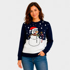 Jersey de Navidad Azul Marino Muñeco de Nieve Mujer