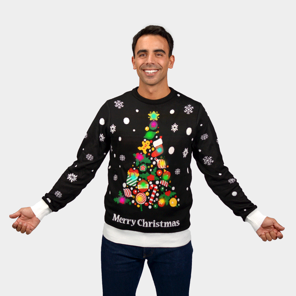 Jersey de Navidad Luces LED Hombre Árbol de Navidad Negro 
