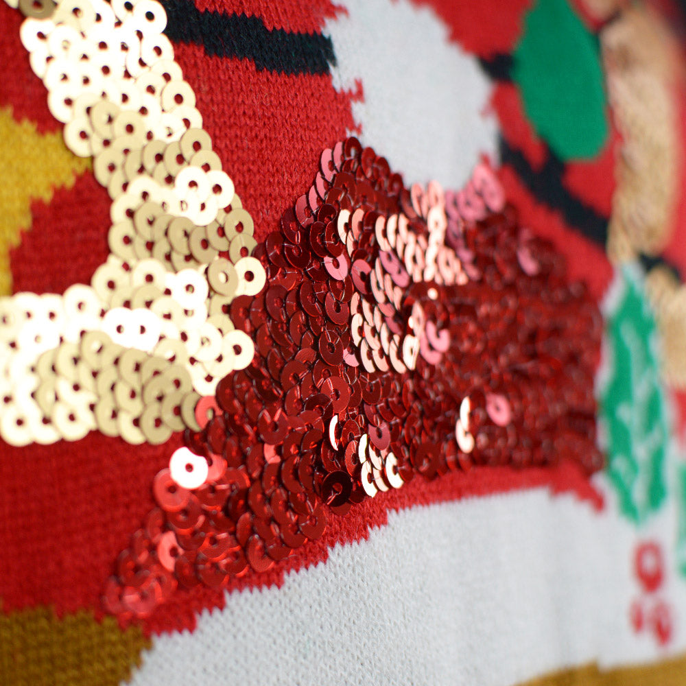 Jersey de Navidad Luces LED Familia Reno Brillante detalle Lentejuelas
