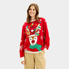 Jersey de Navidad Luces LED Familia Reno Brillante Lentejuelas Mujer
