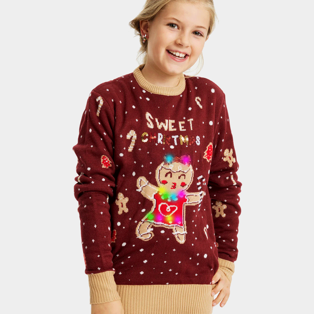Jersey de Navidad con Luces LED Ginger Cookie Niña Rojo 
