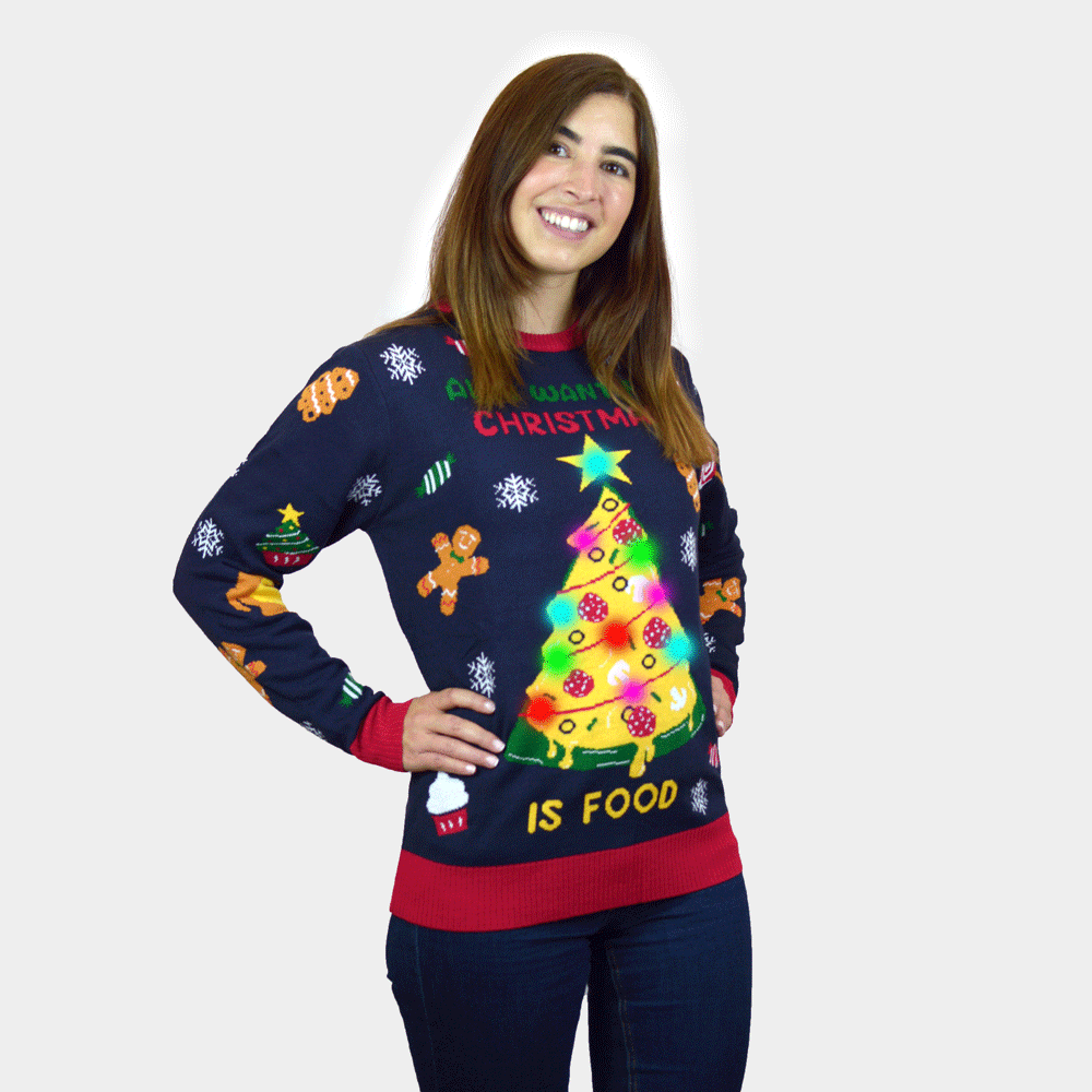 Jersey de Navidad con Luces LED Mujer Hombre Christmas Food
