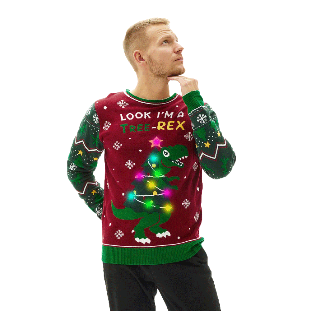 Hombre Jersey de Navidad con Luces LED Christmas Tree-Rex