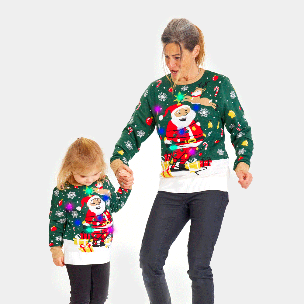 Jersey de Navidad con Luces LED Familia Hombre Papá Noel hecho un Lío
