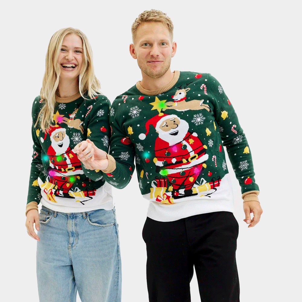 Jersey de Navidad con Luces LED mujer Hombre Papá Noel hecho un Lío
