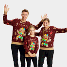 Jersey de Navidad con Luces LED para Hombre Rojo Ginger Cookie Familia
