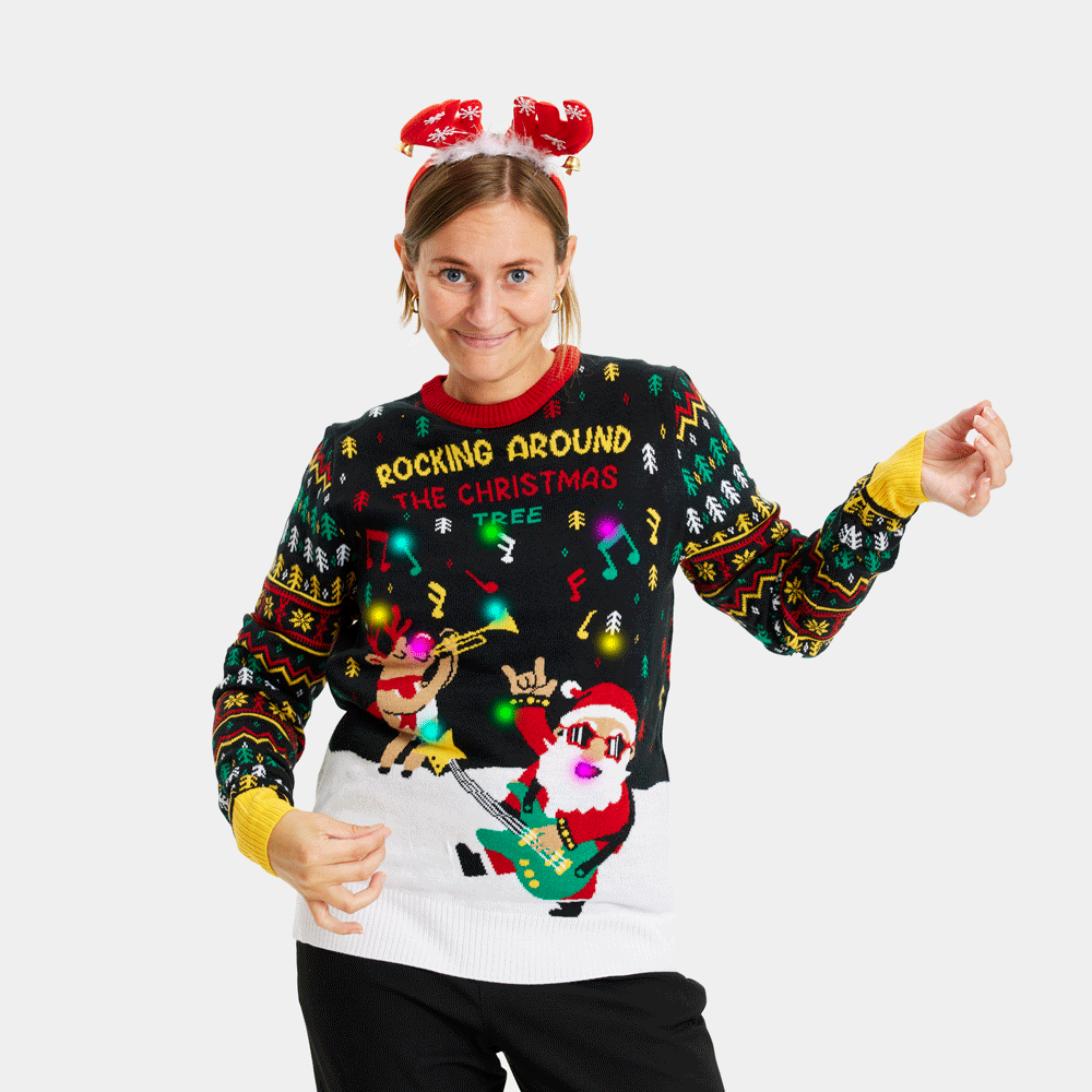Jersey de Navidad con Luces LED para Hombre Mujer Santa Rockero
