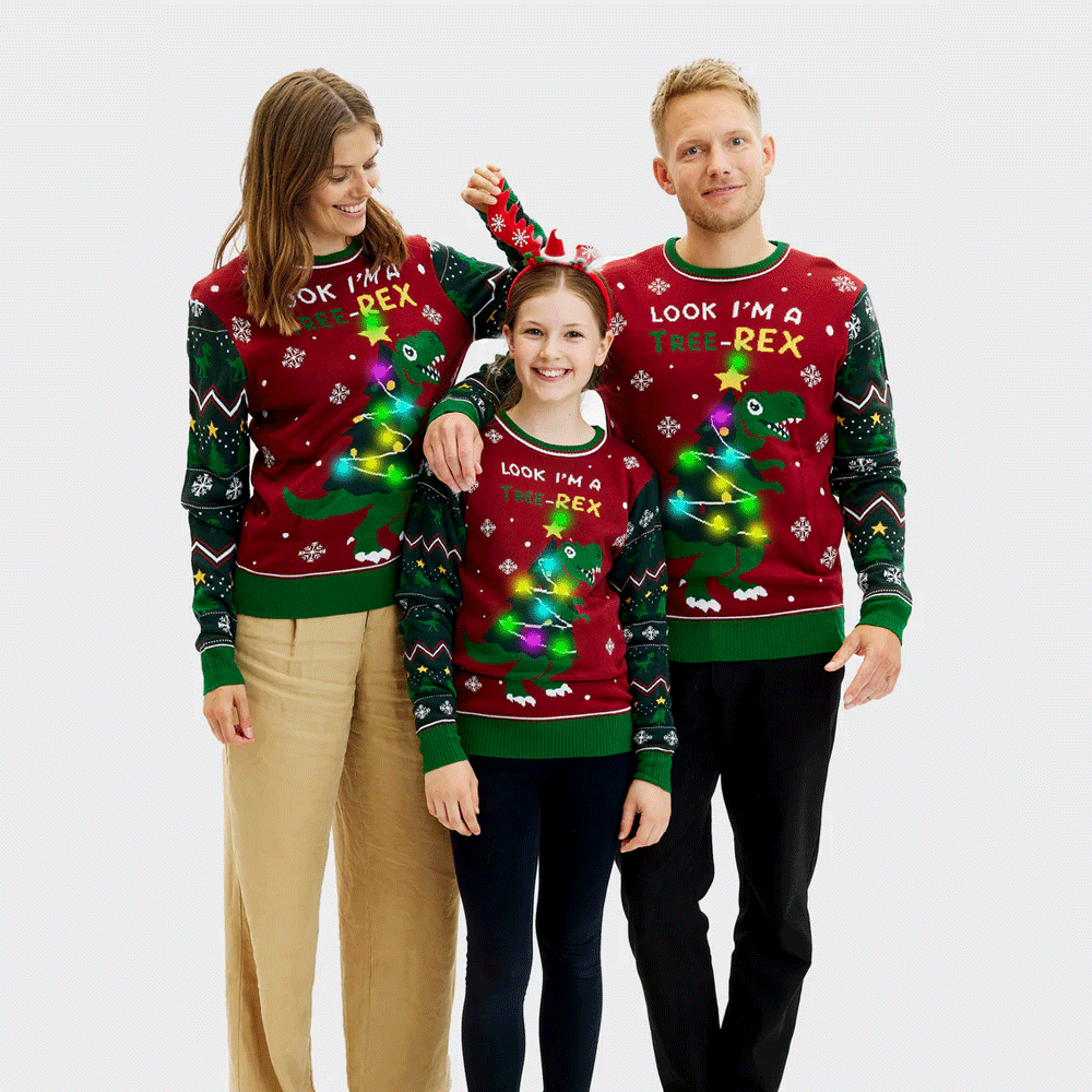Jersey de Navidad con Luces LED Familia Mujer Christmas Tree-Rex
