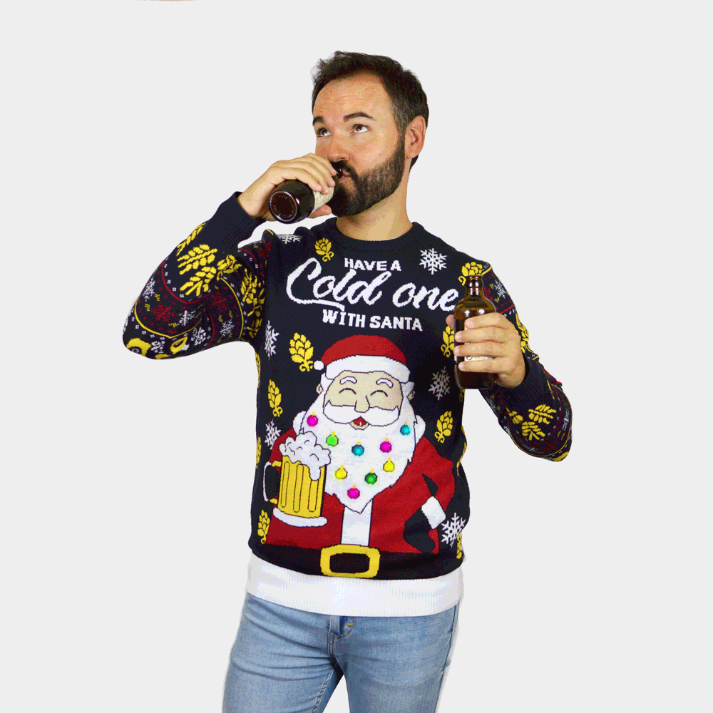 Jersey de Navidad Hombre Luces LED para Mujer Santa con Cerveza
