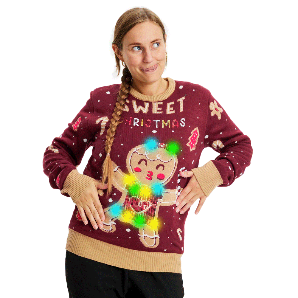 Jersey de Navidad con Luces LED Mujer Rojo Ginger Cookie
