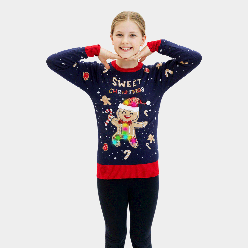 Jersey de Navidad con Luces LED Niña Azul Ginger Cookie
