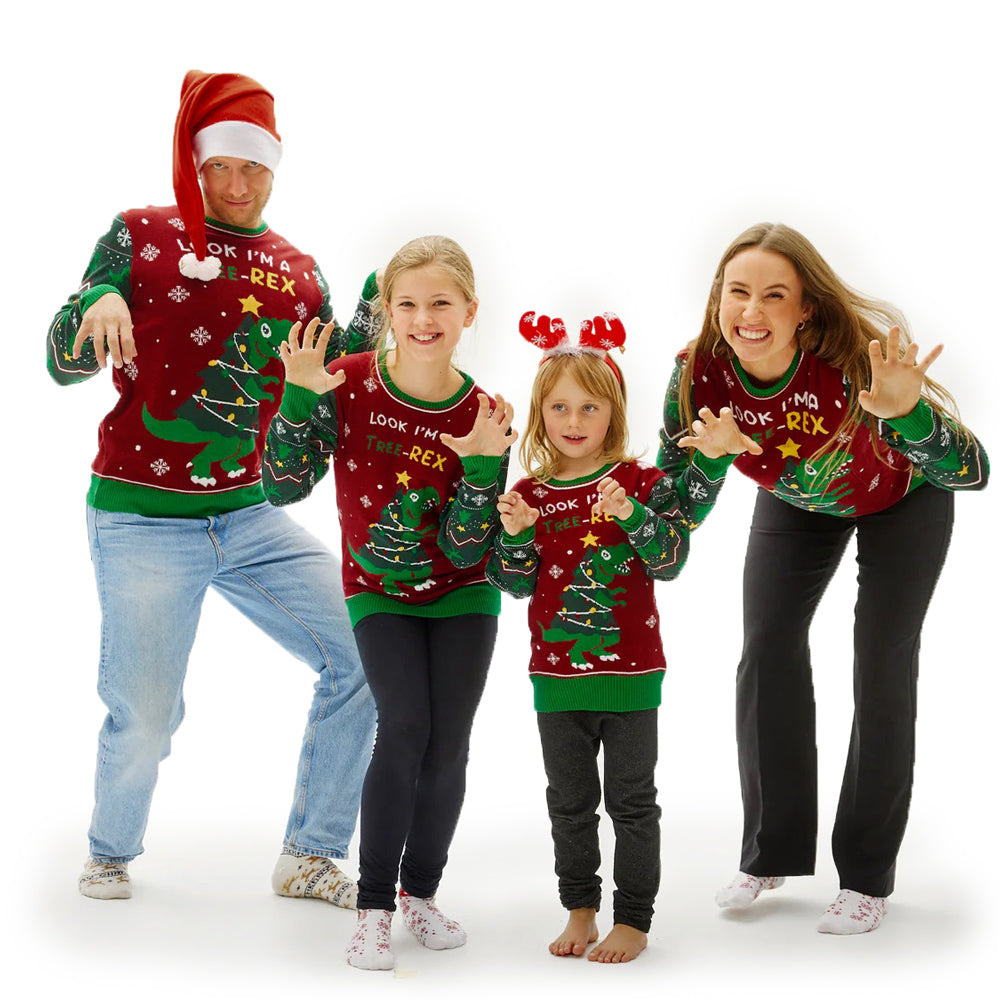 Jersey de Navidad con Luces LED para Niña y Niño Christmas Tree-Rex familia