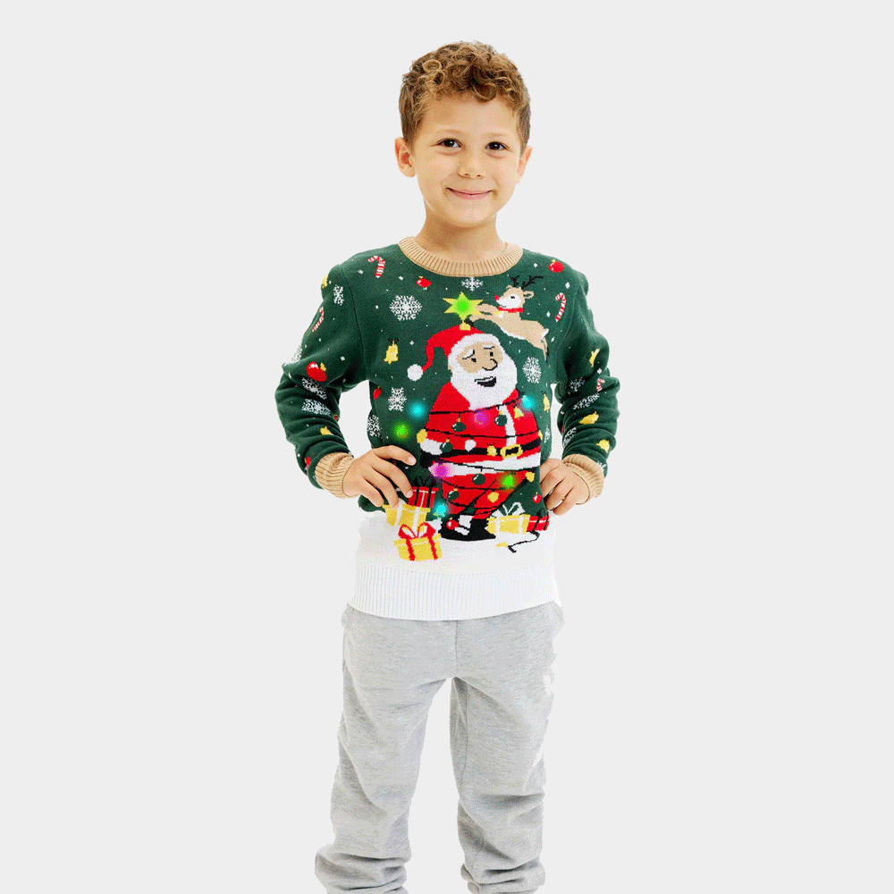 Jersey de Navidad Luces LED Niño Papá Noel hecho un Lío
