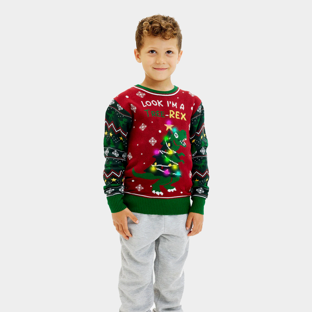 Jersey de Navidad con Luces LED para Niño Tree-Rex Christmas 
