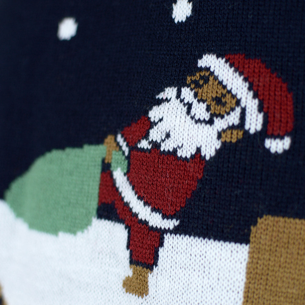 Jersey de Navidad con Luces LED Santa Mujer Azul Merry Christmas
