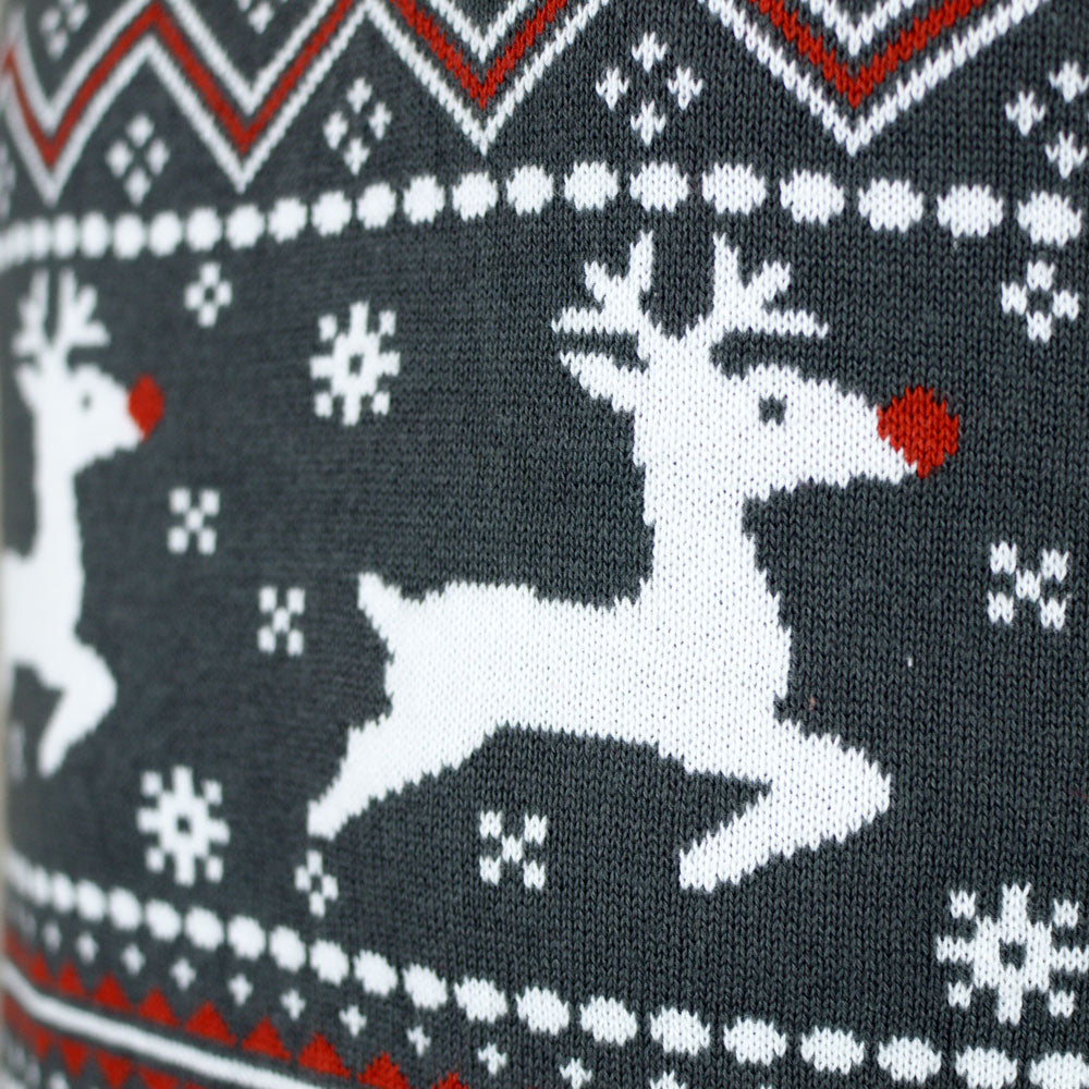 Jersey de Navidad Gris de cuello alto Parejas Renos Algodón Orgánico
