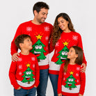 Jersey de Navidad Familia Árbol de Navidad Sonriente Rojo
