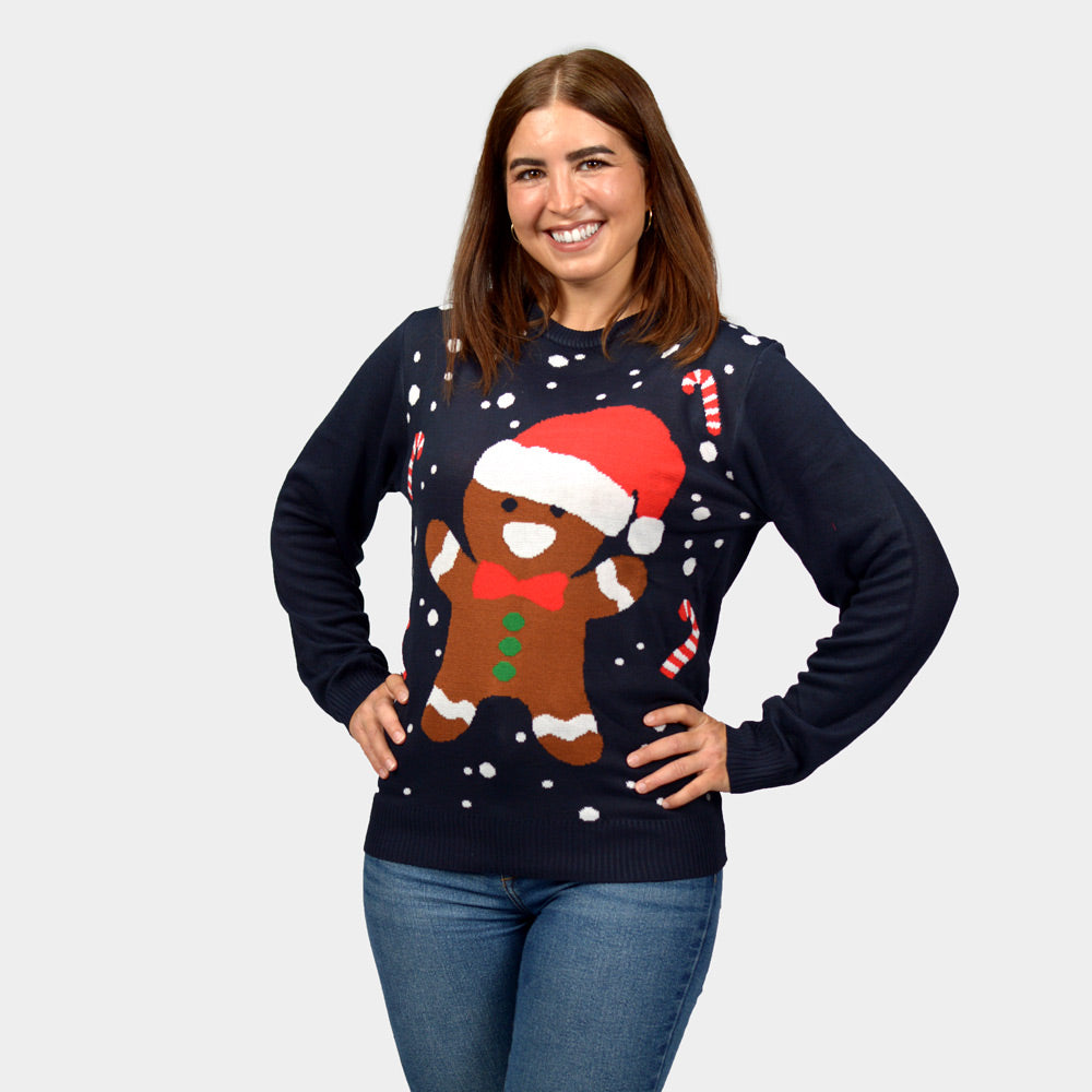 Jersey de Navidad Mujer Familia Azul Gingerbread