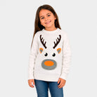 Jersey de Navidad para Familia Blanco con Reno 3D Algodón Niña
