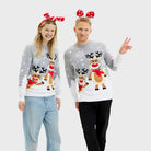 Jersey de Navidad Familia Gris con Renas Cute Mujer y Hombre
