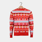 Jersey de Navidad Familia Muñecos de Nieve Cenefas Rojo Algodón Orgánico
