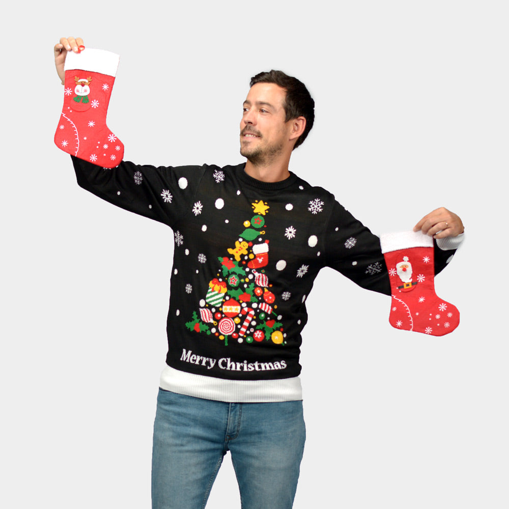 Jersey de Navidad para Familia Negro hombre Árbol de Navidad