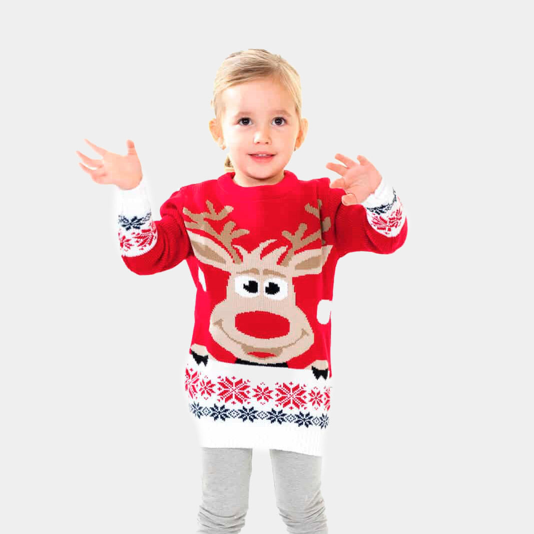 Jersey de Navidad Familia Rojo con Reno
