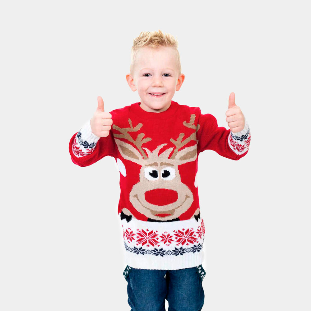 Jersey de Navidad Familia y Niño Rojo con Reno
