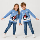 Jersey de Navidad Familia Pingüino Azul Claro Niños
