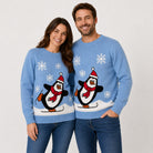Jersey de Navidad Familia Pingüino Azul Claro Pareja
