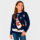 Jersey de Navidad Familia Pingüino Azul Marino Niña