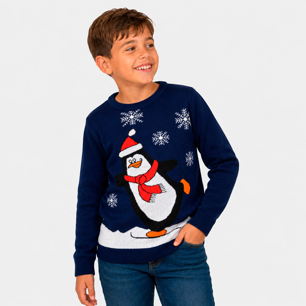 Jersey de Navidad Familia Pingüino Azul Marino Niño
