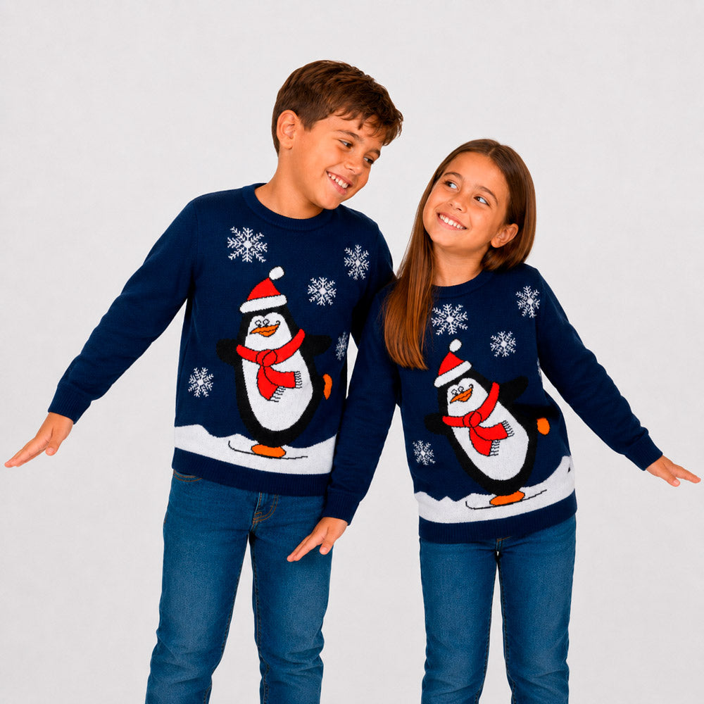 Jersey de Navidad Familia Pingüino Azul Marino Niños