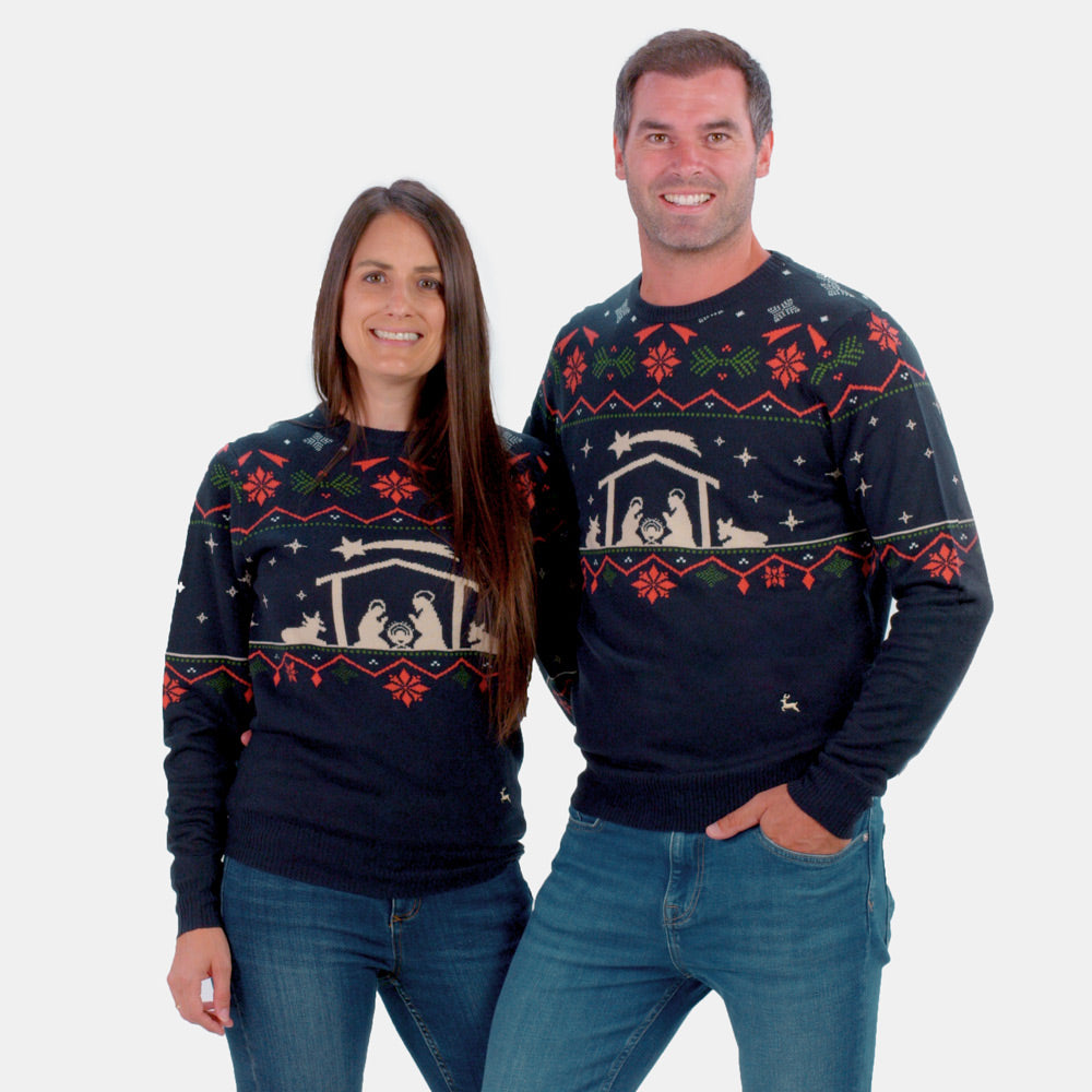 Jersey de Navidad para Familia Portal de Belén Pareja
