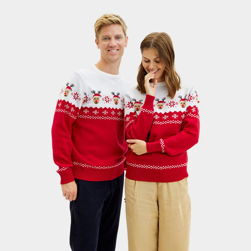 Jersey de Navidad para Familia Reno Adorable Pareja
