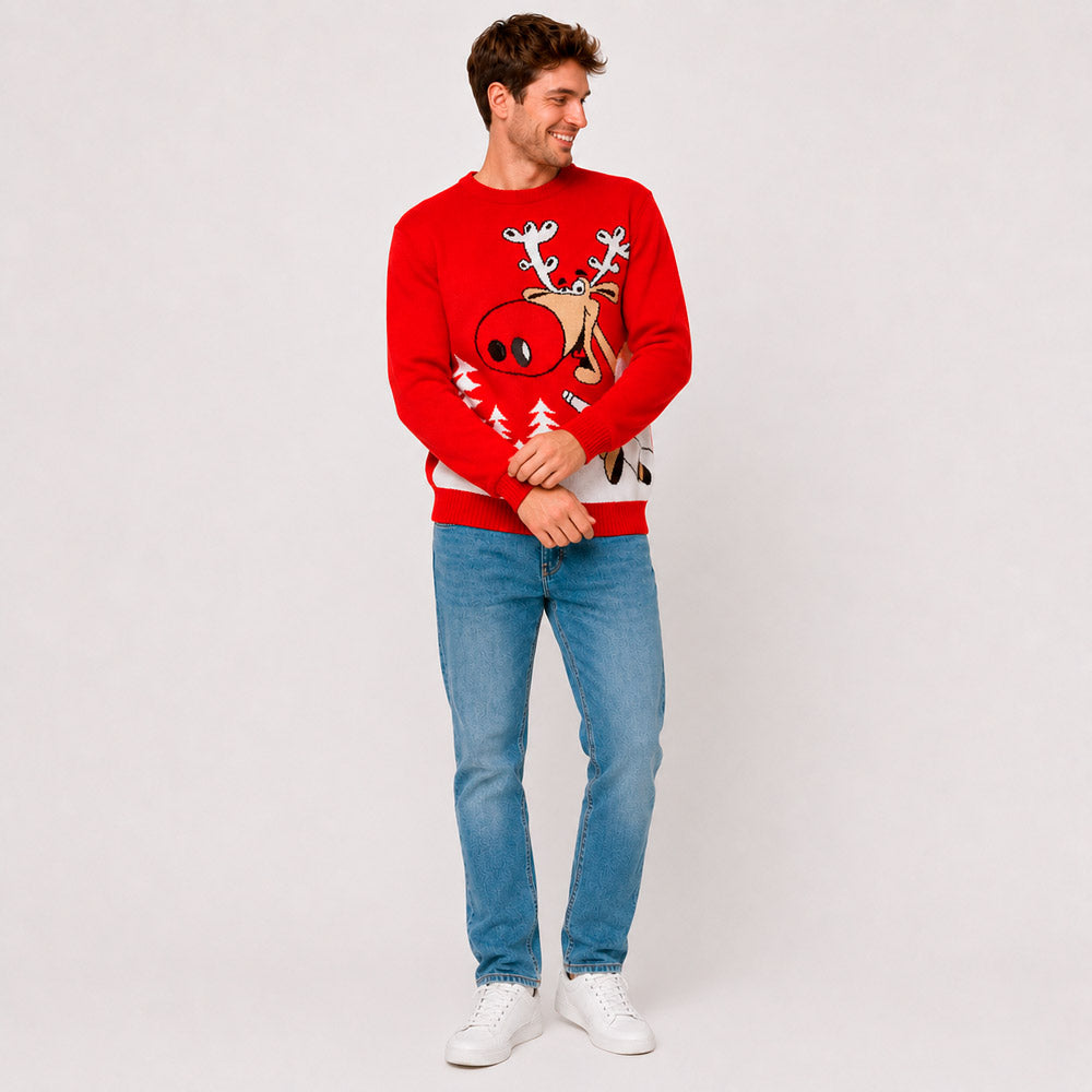 Jersey de Navidad Familia Reno con Cerveza Rojo Hombre
