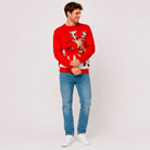 Jersey de Navidad Familia Reno con Cerveza Rojo Hombre