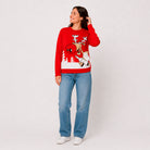 Jersey de Navidad Familia Reno con Cerveza Rojo Mujer